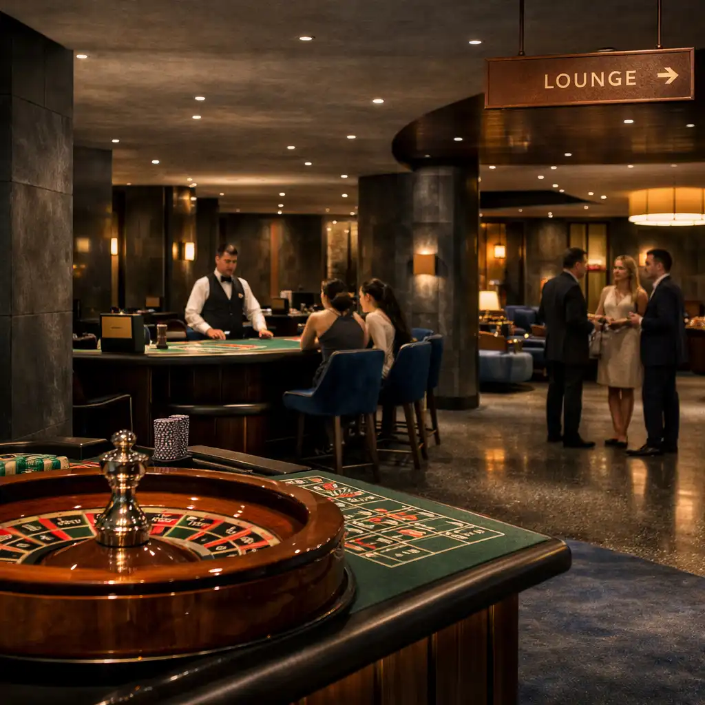 Rulettkerék, rulettasztal és blackjack asztal egy közös CityForkk casino flooron